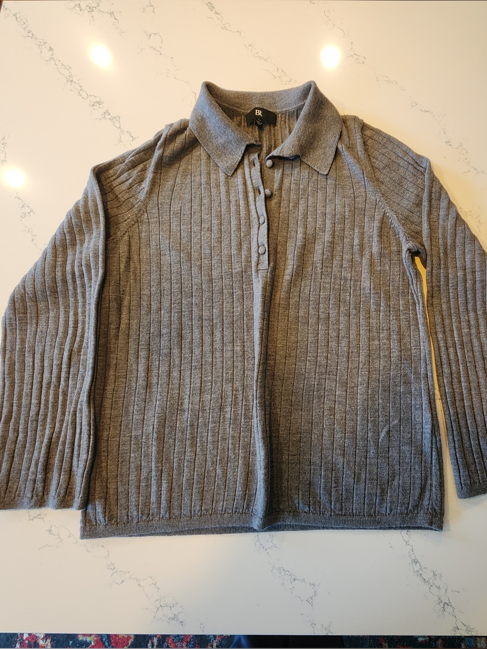 Banana Republic Gray Ribbed Button-Front Pullover Sweater